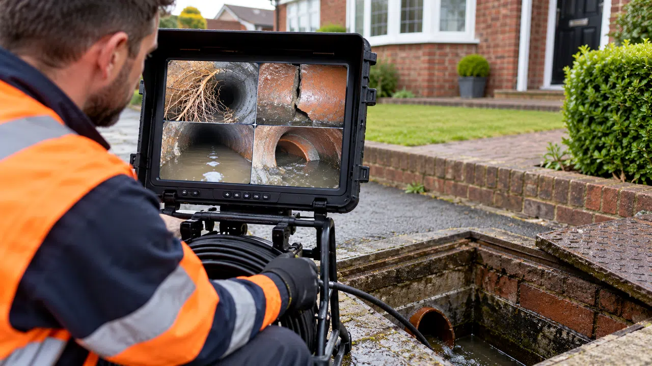 Engineer inspecting domestic drainage after recurring blockages